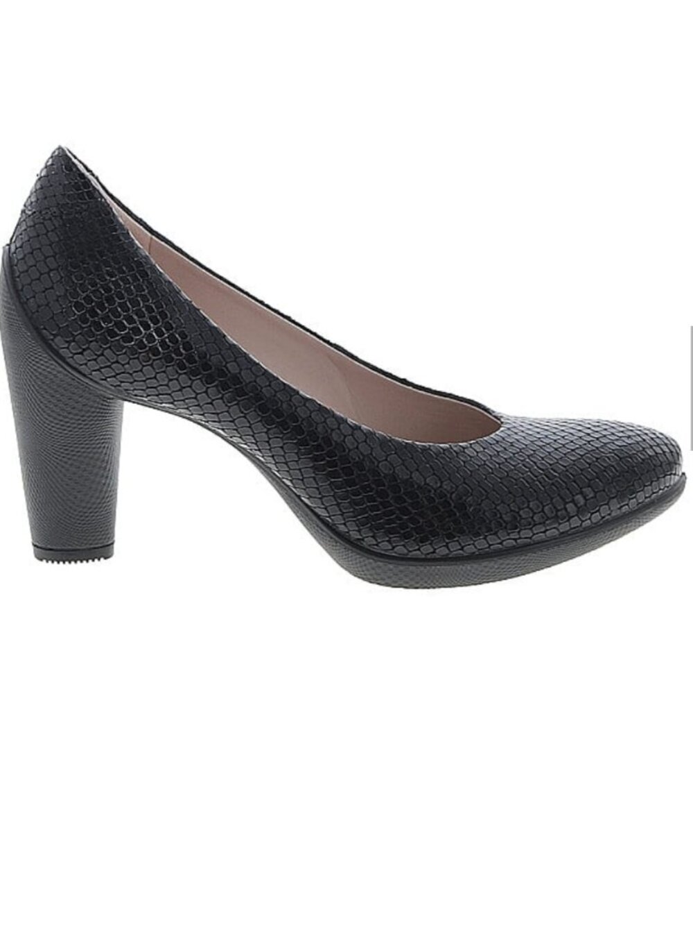 Ecco SZ38 7.5US Black Suede Embossed Leather Heels Classic Office Dressy Old $
